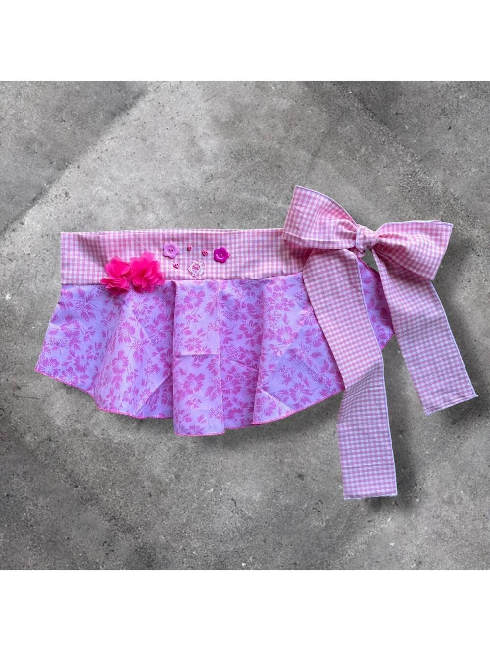 pink gingham and floral wrap skirt